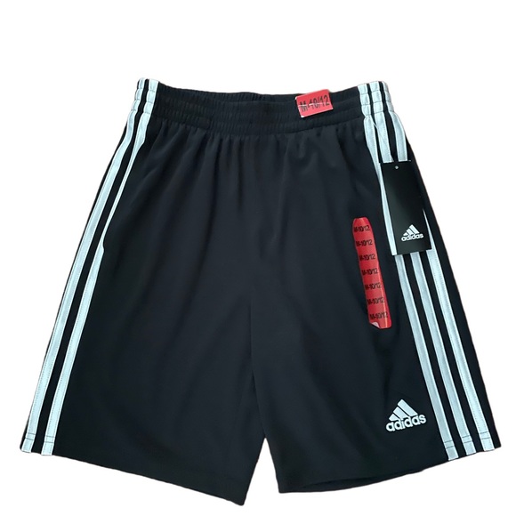 Adidas Kids Black/White 3 Stripes Shorts Size:10/12 (NWT) - Picture 1 of 4